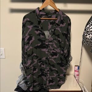 Torrid Purple and Black Camouflage Shirt long sleeve
